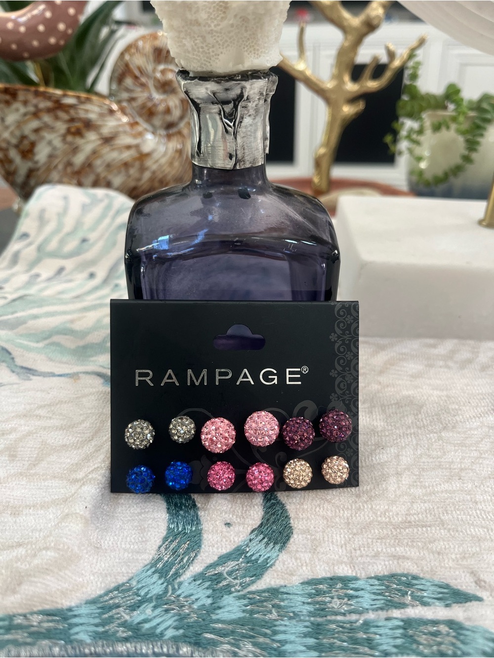 Rampage Sparkling Crystal Stud Earring Set - Pink, Purple, Blue, White, Gold
